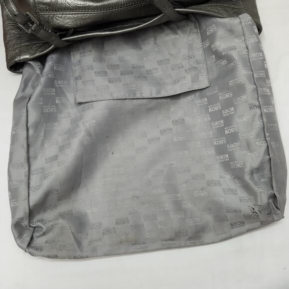 Michael Kors Jet Set Metallic Gray Leather Double Handles Tote Shoulder Bag - Picture 13 of 13